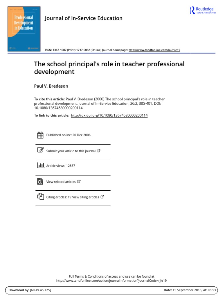The School Principal S Role in Teacher Professional Development | PDF ...