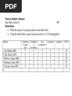 Peer Evaluation Name of Student Evaluator: Instructions