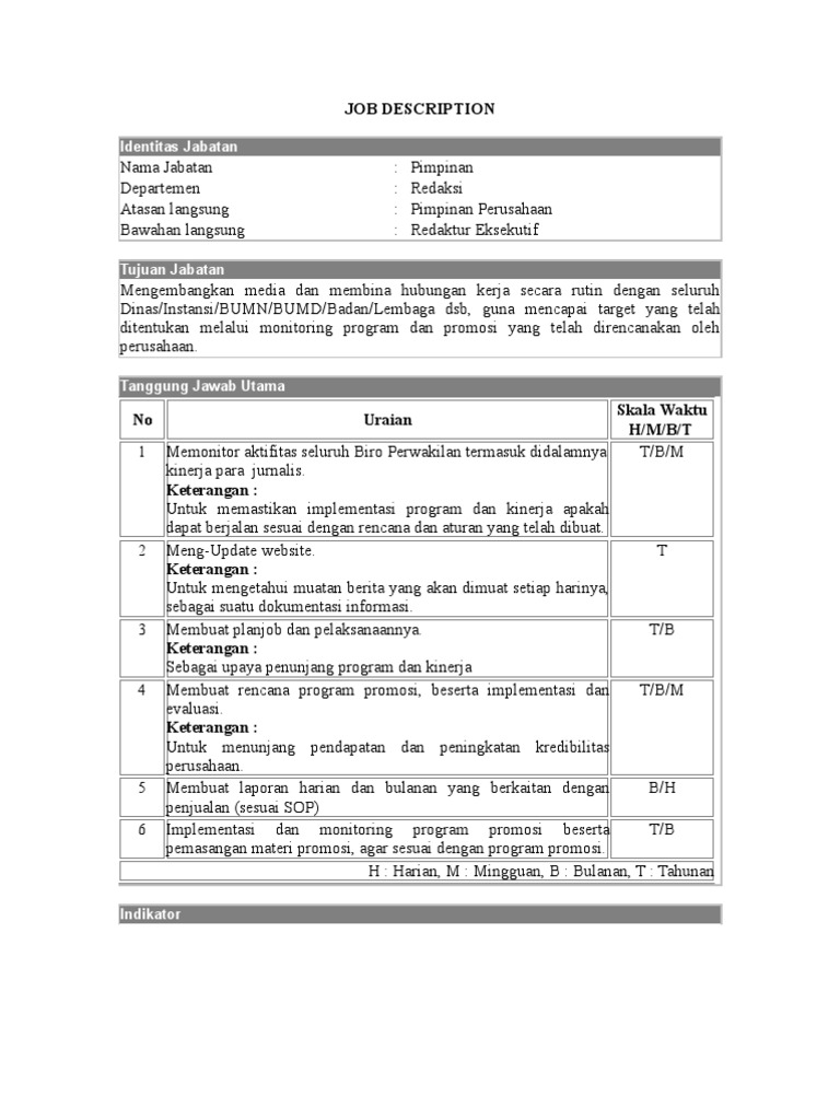 Job Description Pimpinan Redaksi | PDF | Bisnis | Karier & Perkembangan