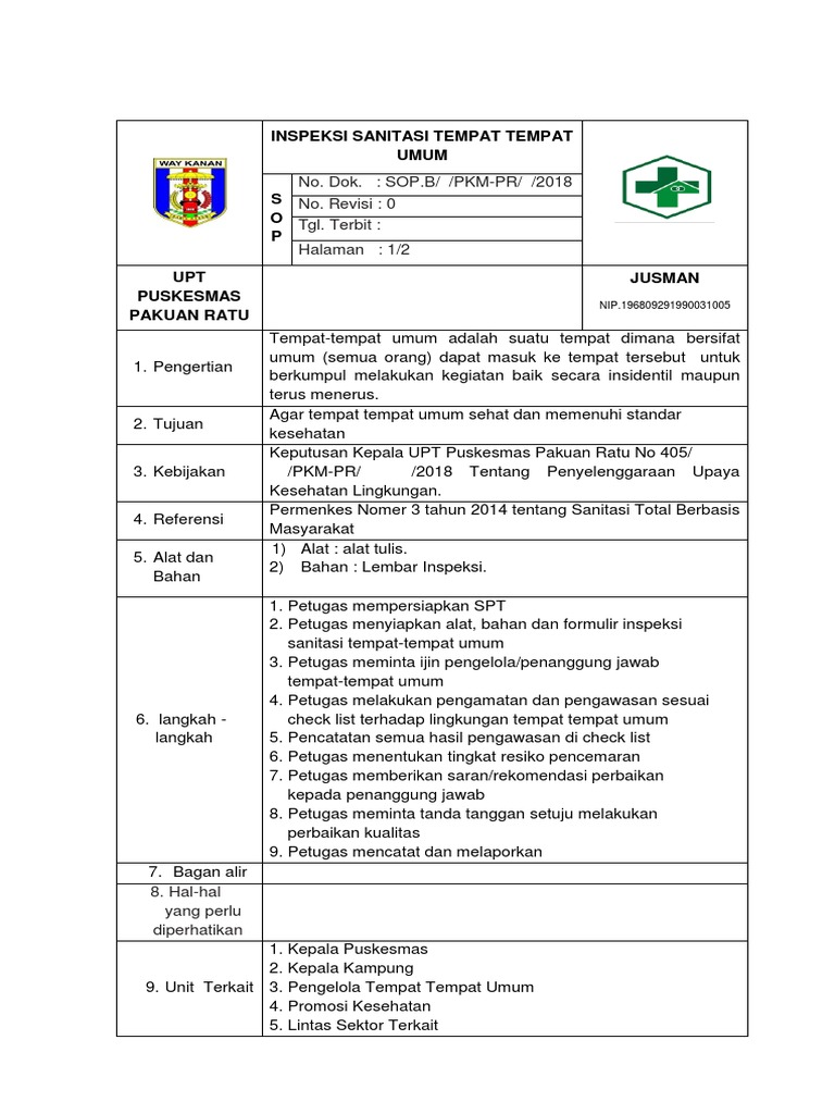 Form Inspeksi Sanitasi Tempat Tempat Umum Pdf Sebuah Tempat