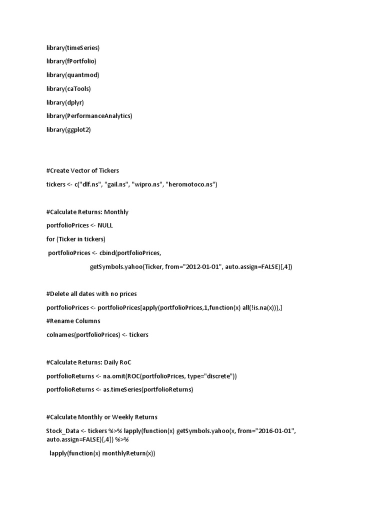 R Studio Code For Portfolio Optimization | PDF | Sharpe Ratio | Applied ...