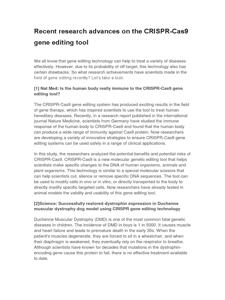 Recent Research Advances On The CRISPR-Cas9 Gene Editing Tool | PDF ...