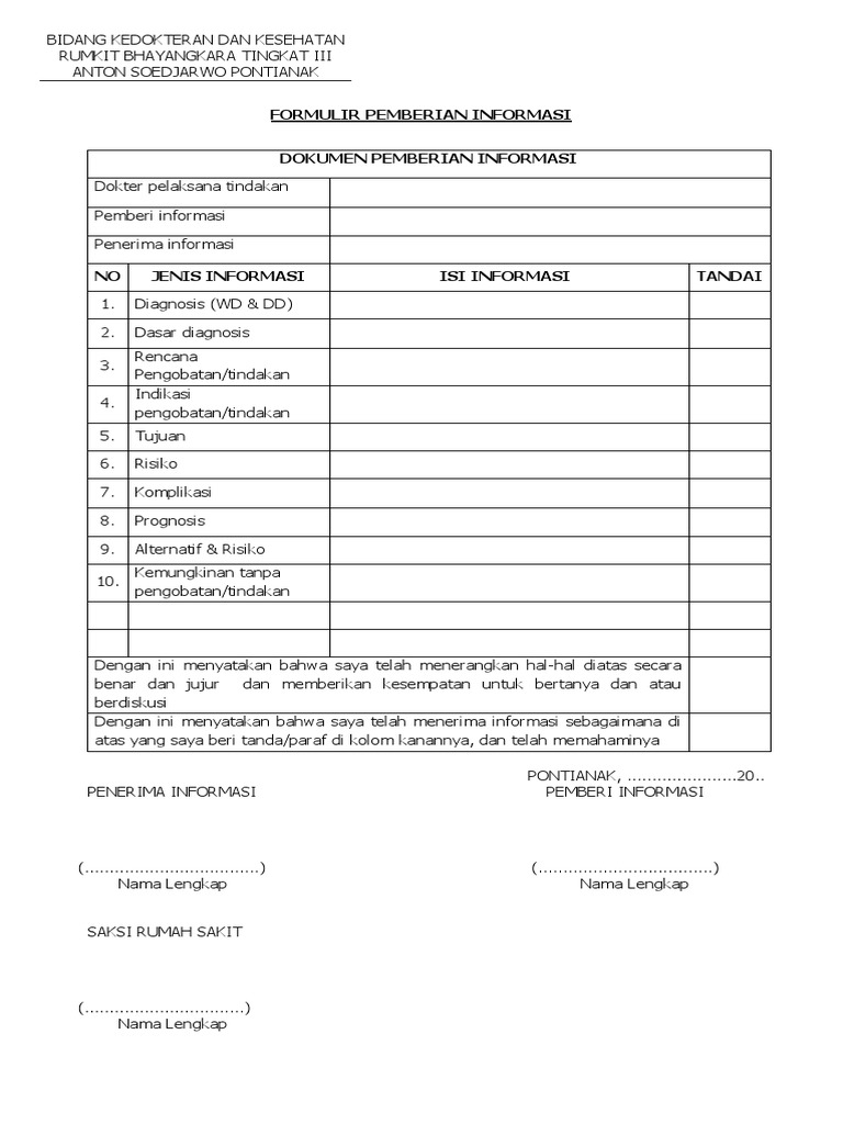 Contoh Formulir Pemberian Informasi | PDF