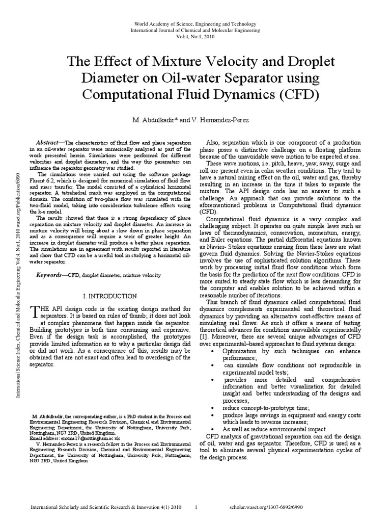 CFD Analysis of Oil-Water Separator | PDF | Computational Fluid ...