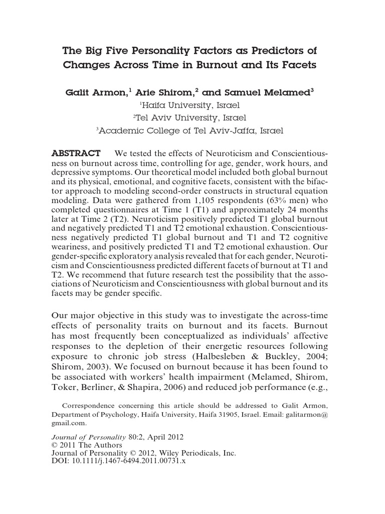 The Big Five Personality Factors As Predictors of Changes Across Time ...