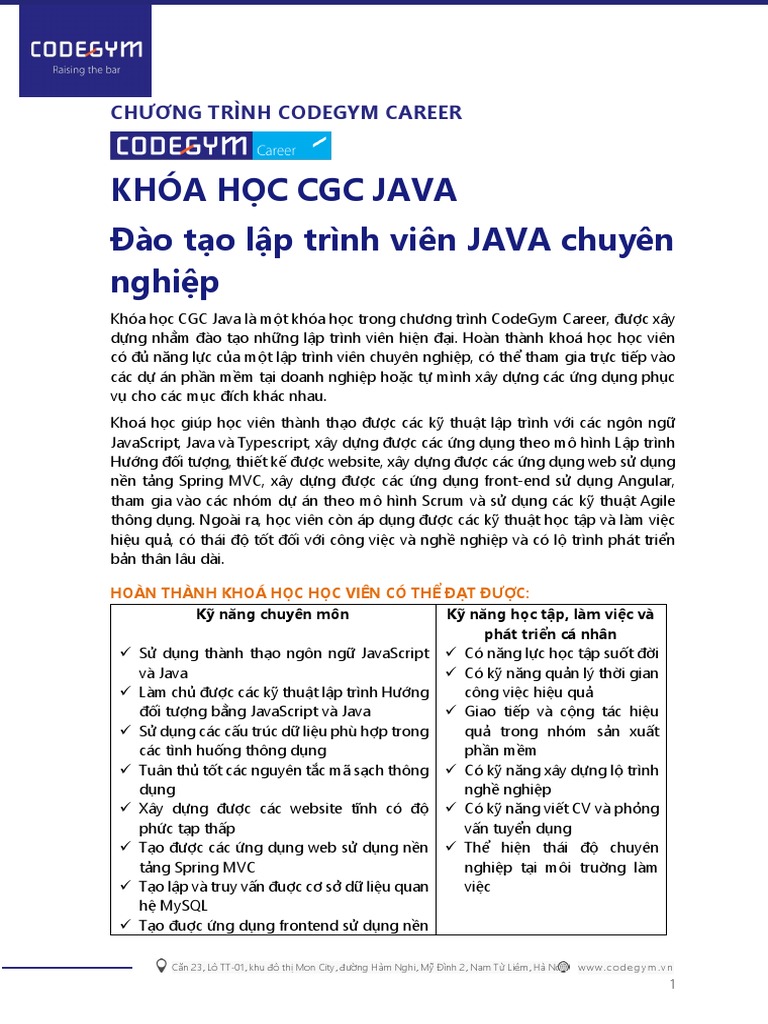 CodeGym Hà Nội- Giới Thiệu Khóa Học Java | PDF