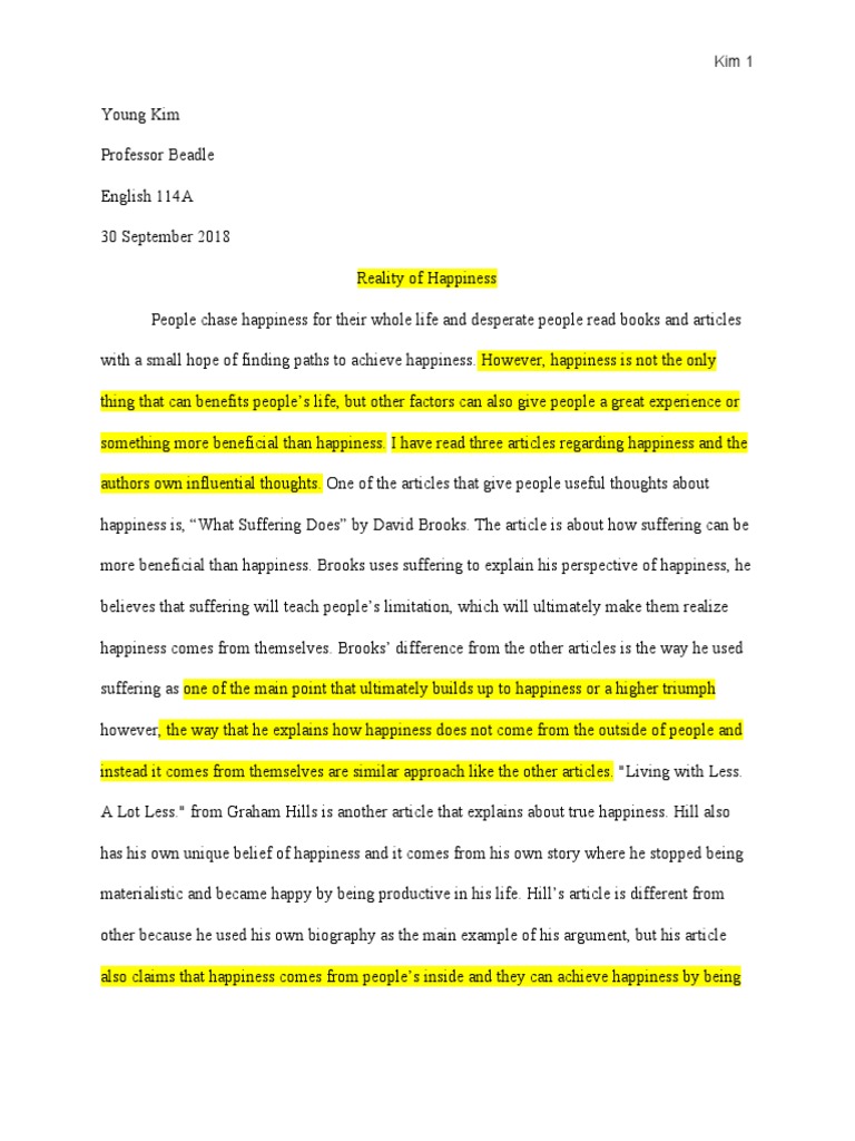 Essay 1 Revision Happiness Self Help Mind - 
