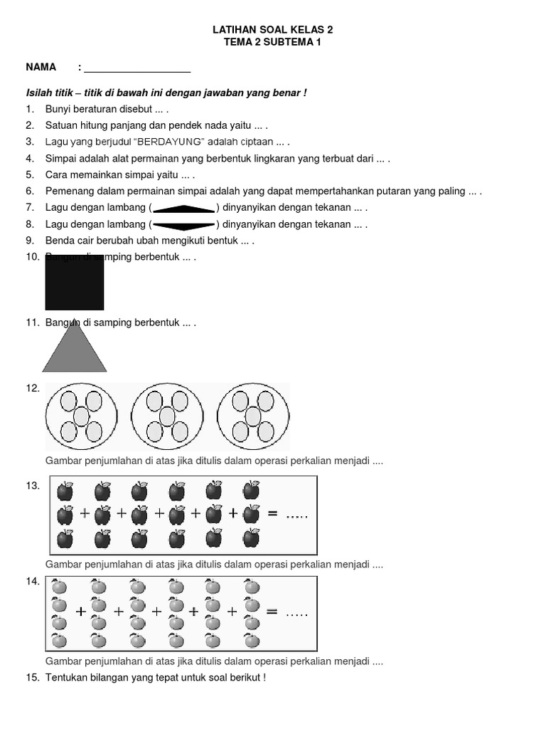 Latihan Soal Kelas 2 Tema 2 Subtema 1 Pdf