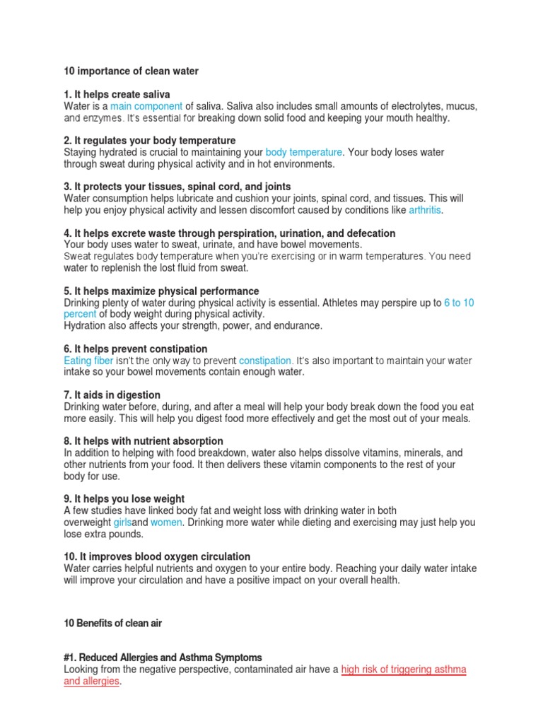 10 Importance of Clean Water | PDF | Air Pollution | Breathing