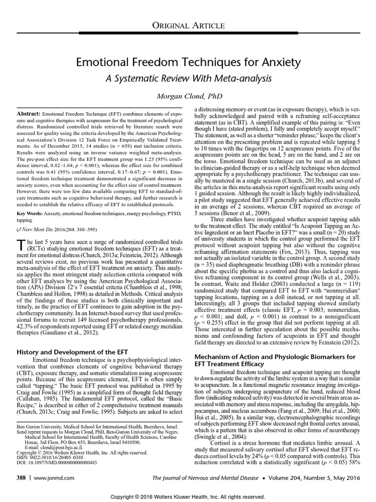 Meta Analysis EFT Anxiety | PDF | Emotional Freedom Techniques ...