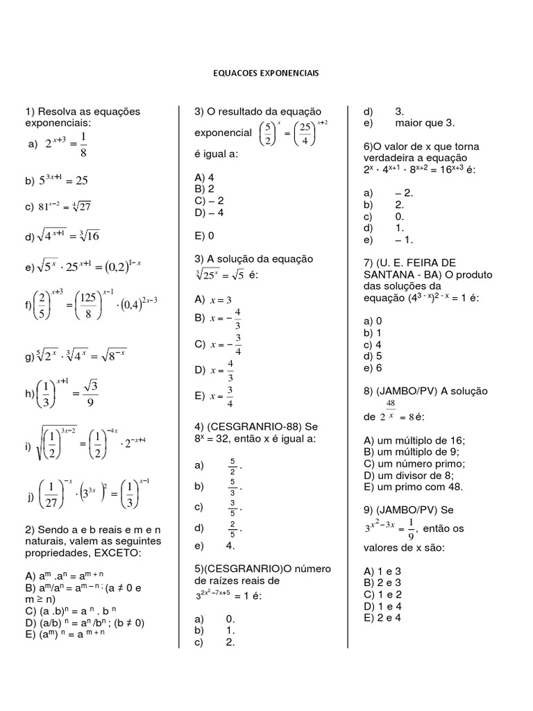Equacoes Exponenciais: x x x x | Equações | Objetos Matemáticos