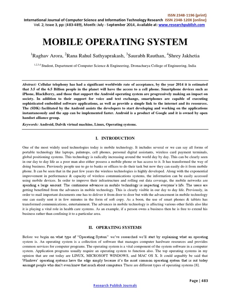 Mobile Operating Systems Overview | PDF | Android (Operating System ...