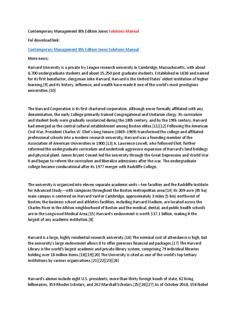 Contemporary Management 8th Edition Jones Solutions Manual | Harvard  University