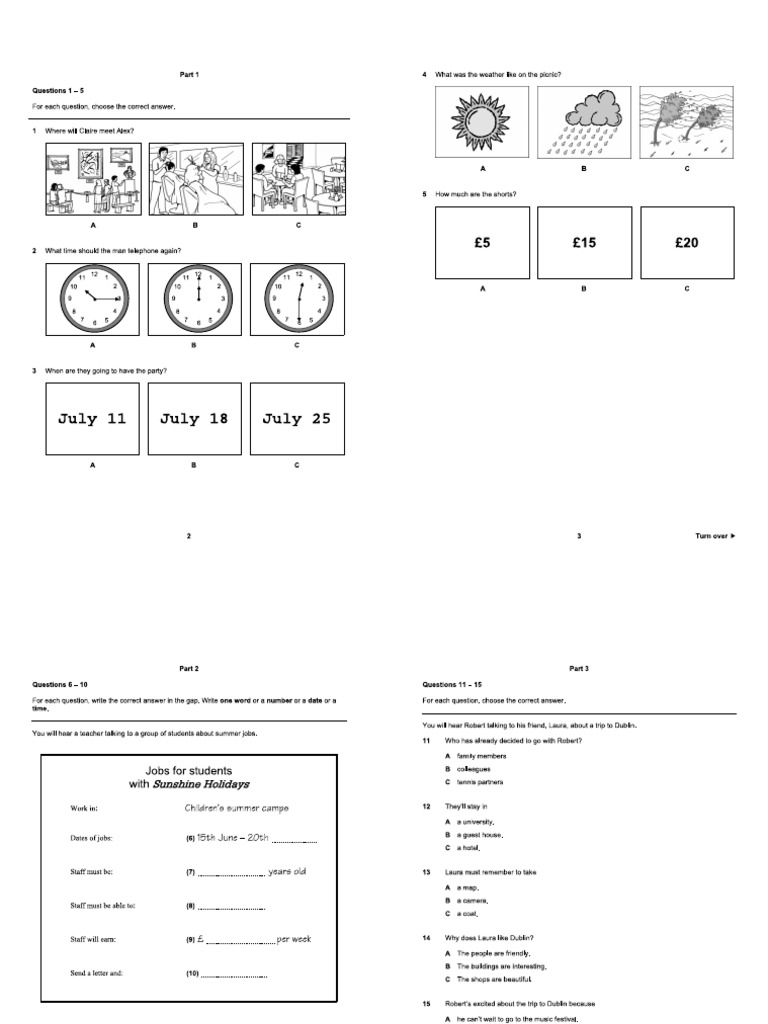 2A2 Key 2020 Sample Tests Listening Question Paper