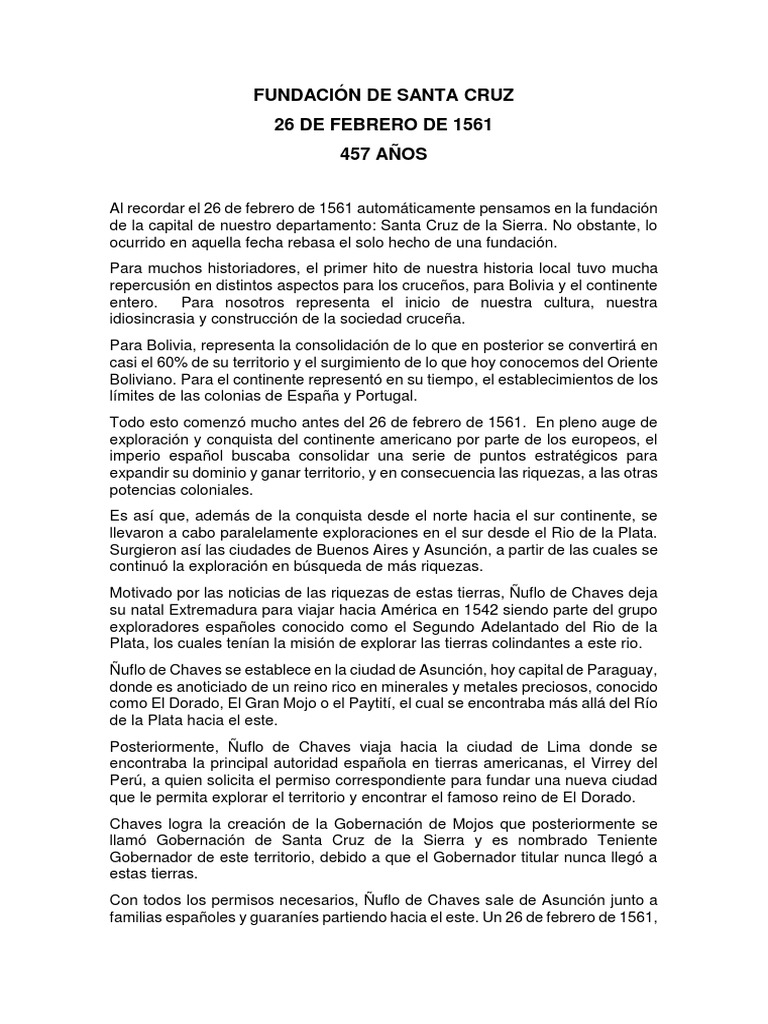 Historia Breve de La Fundacion de Santa Cruz Bolivia | Bolivia ...