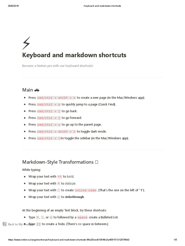 Keyboard and Markdown Shortcuts Notion.so Control Key Computer Keyboard