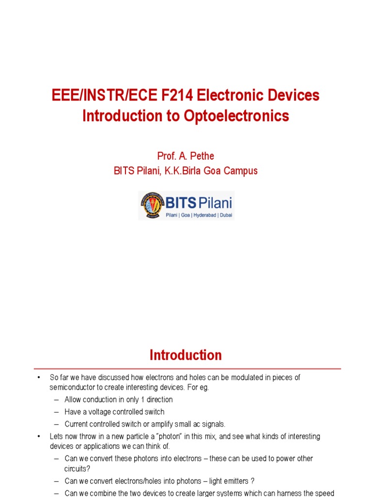 EEE/INSTR/ECE F214 Electronic Devices Introduction To Optoelectronics Download Free PDF PN