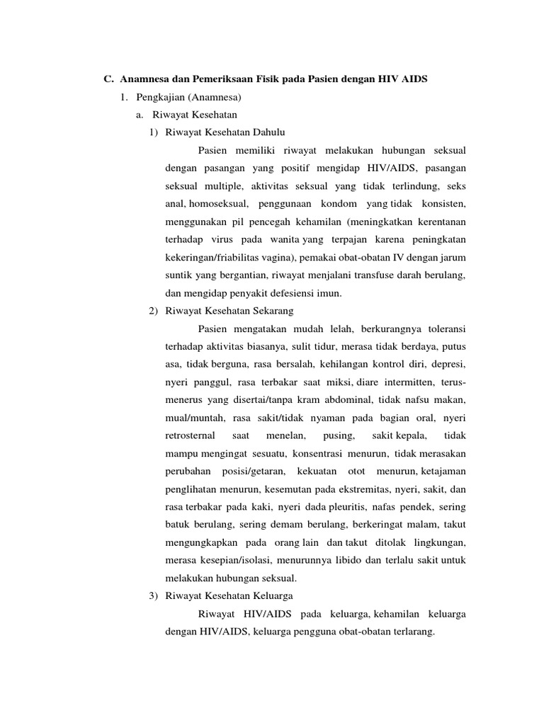 Anamnesa Dan Pemeriksaan Fisik Pada Pasien Dengan HIV AIDS | PDF