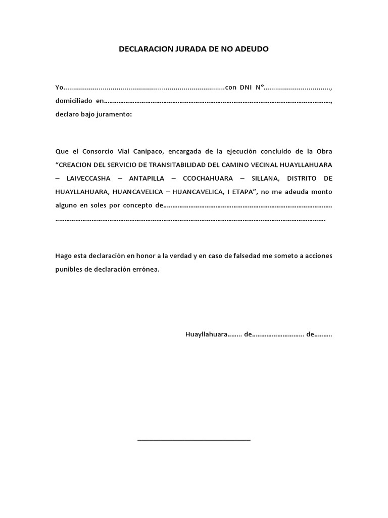Declaración Jurada de No Adeudo | PDF | Evidencia | Procedimiento legal