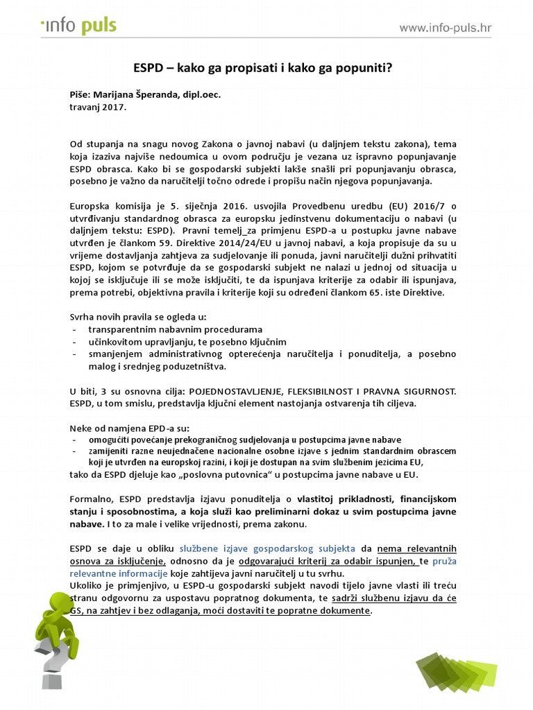 Kako Pravilno Ispnit ESPD - Infopuls | PDF