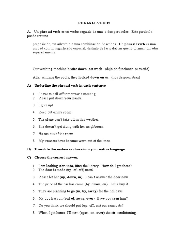 Phrasal Verbs: Exercises and Rules | PDF | Linguistics | Languages