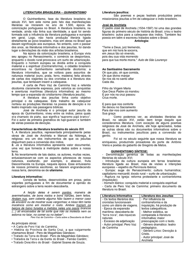 Quinhentismo e Literatura de Informacao | Download grátis PDF | Barroco ...