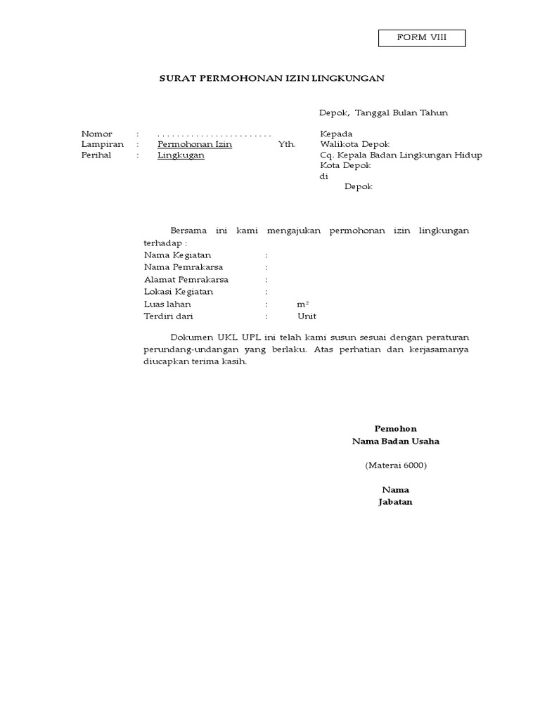 Format Surat Izin Lingkungan