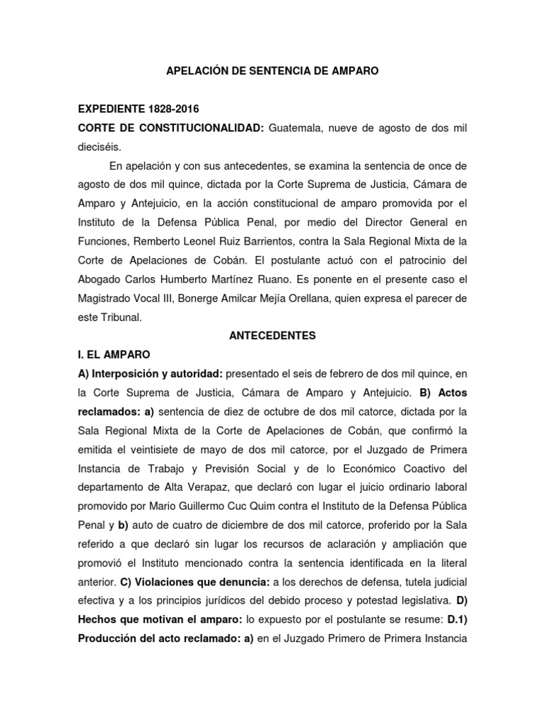 Apelación de Amparo Laboral en Guatemala | PDF | Derecho laboral | Caso ...