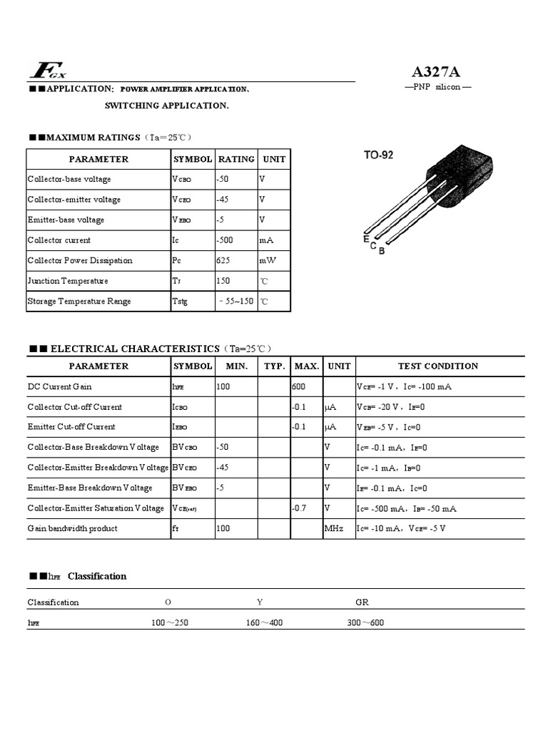 A327A PNP Silicon Transistor Specs | PDF