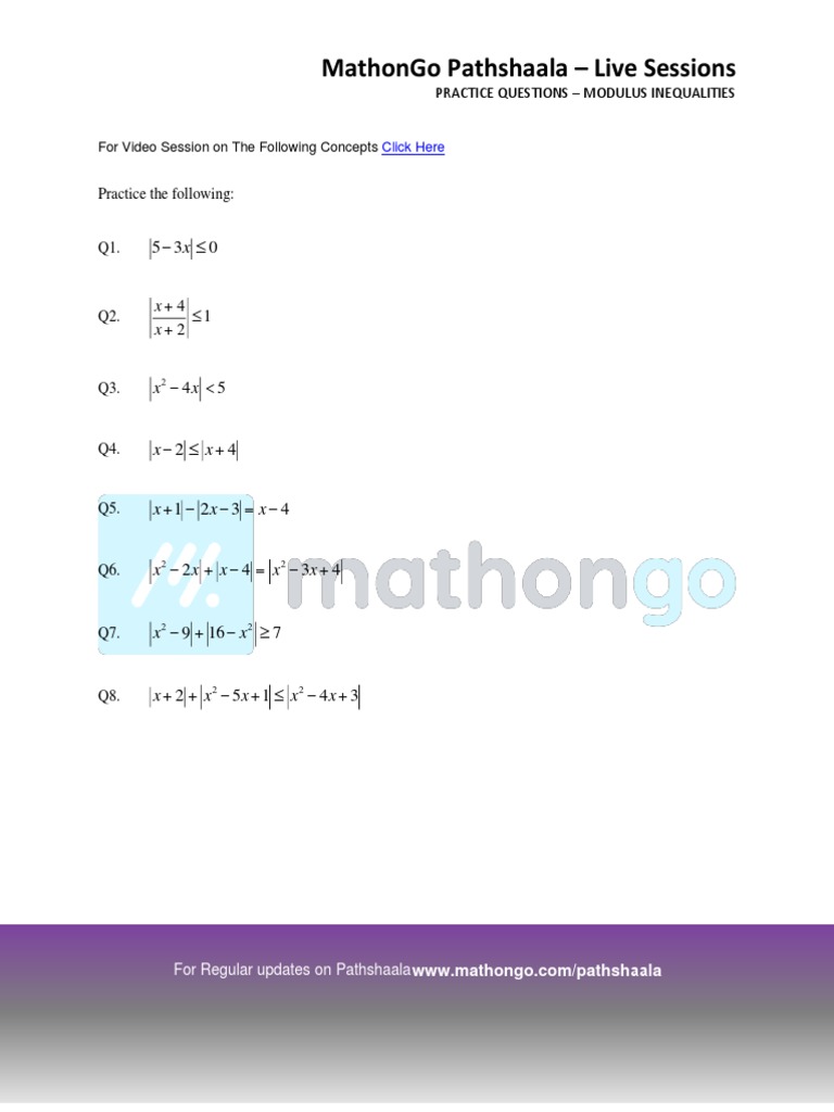 Mathongo Pathshaala - Live Sessions: Practice Questions - Modulus ...