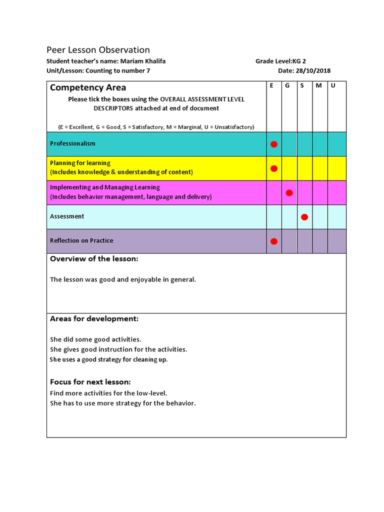 Competency Area: Peer Lesson Observation | PDF