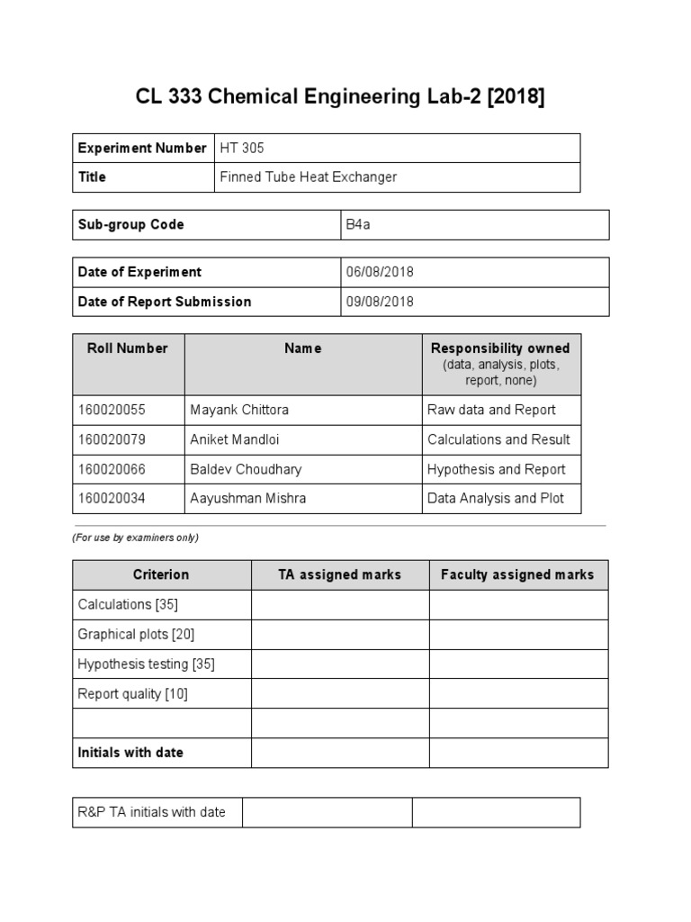 Finned Tube Heat Exchanger Experiment Report PDF Temperature Density