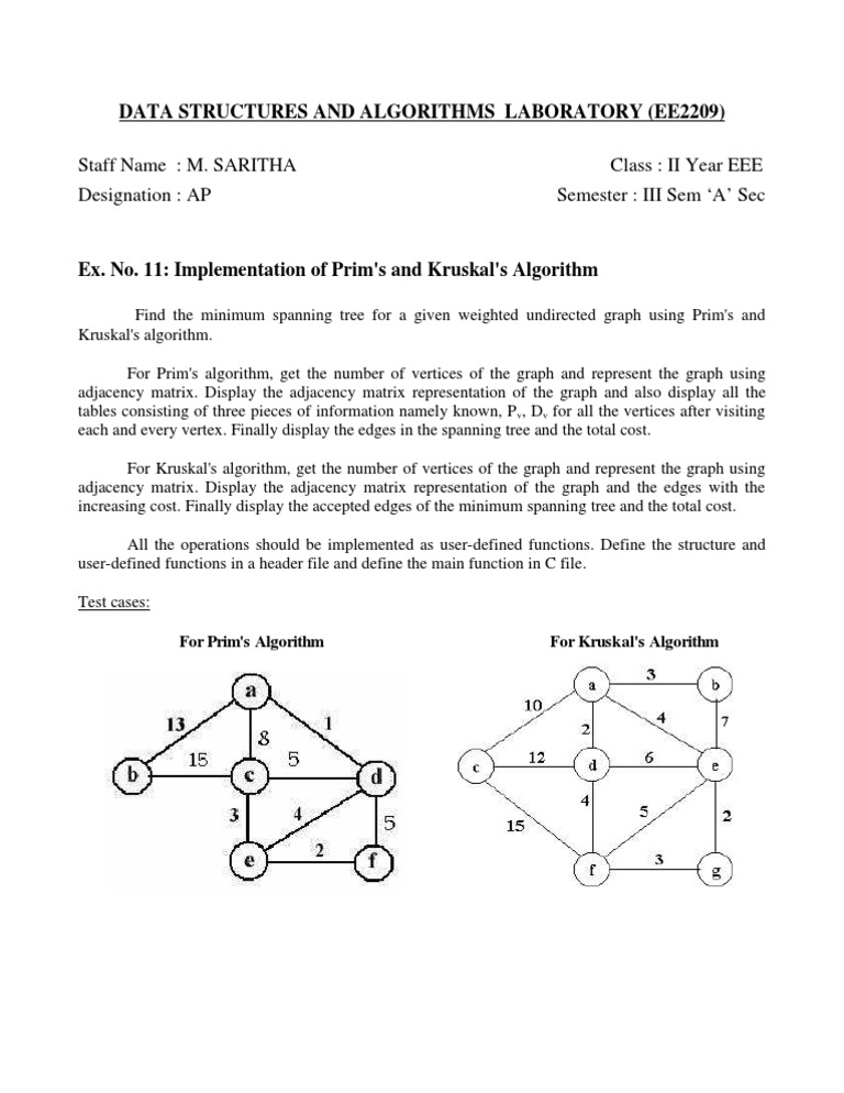 11.prims and Kruskals Algorithm | PDF