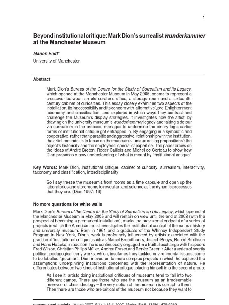 Beyond Institutional Critique Pdf Museum Surrealism