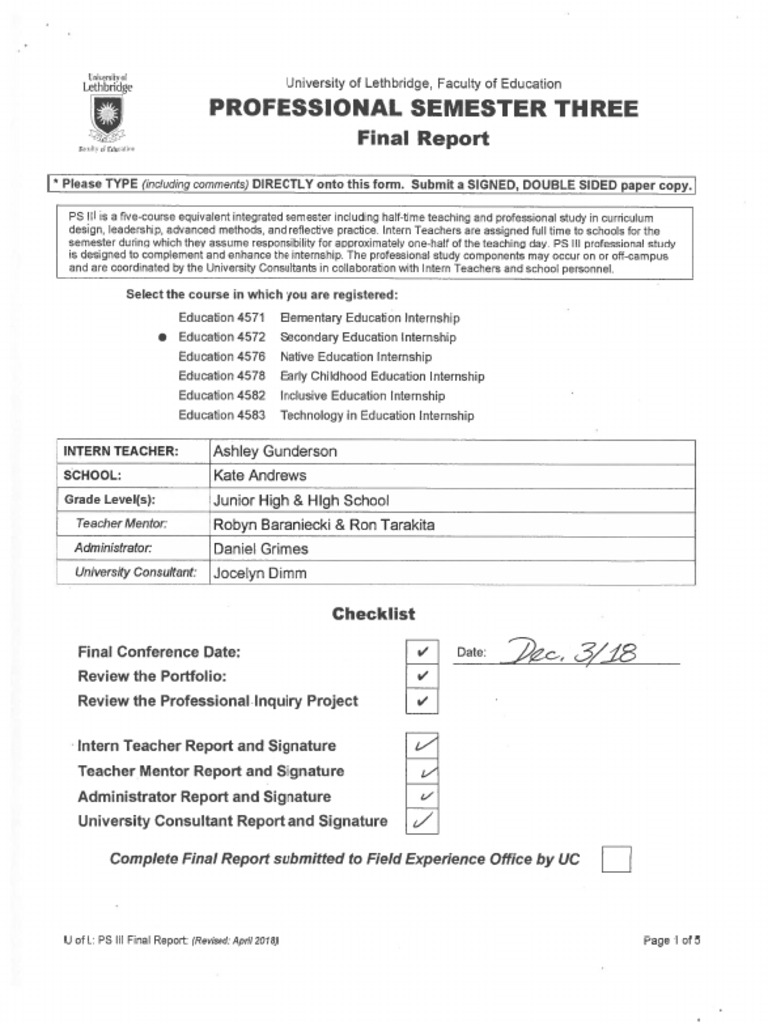PS III Final Report: Ashley Gunderson | PDF | Classroom Management ...