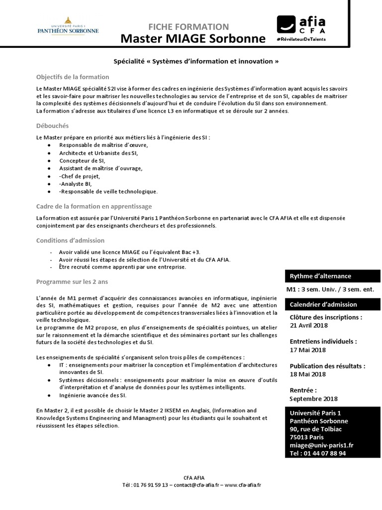 Master MIAGE à l'Université Paris 1 | PDF | Informatique | Science et ...
