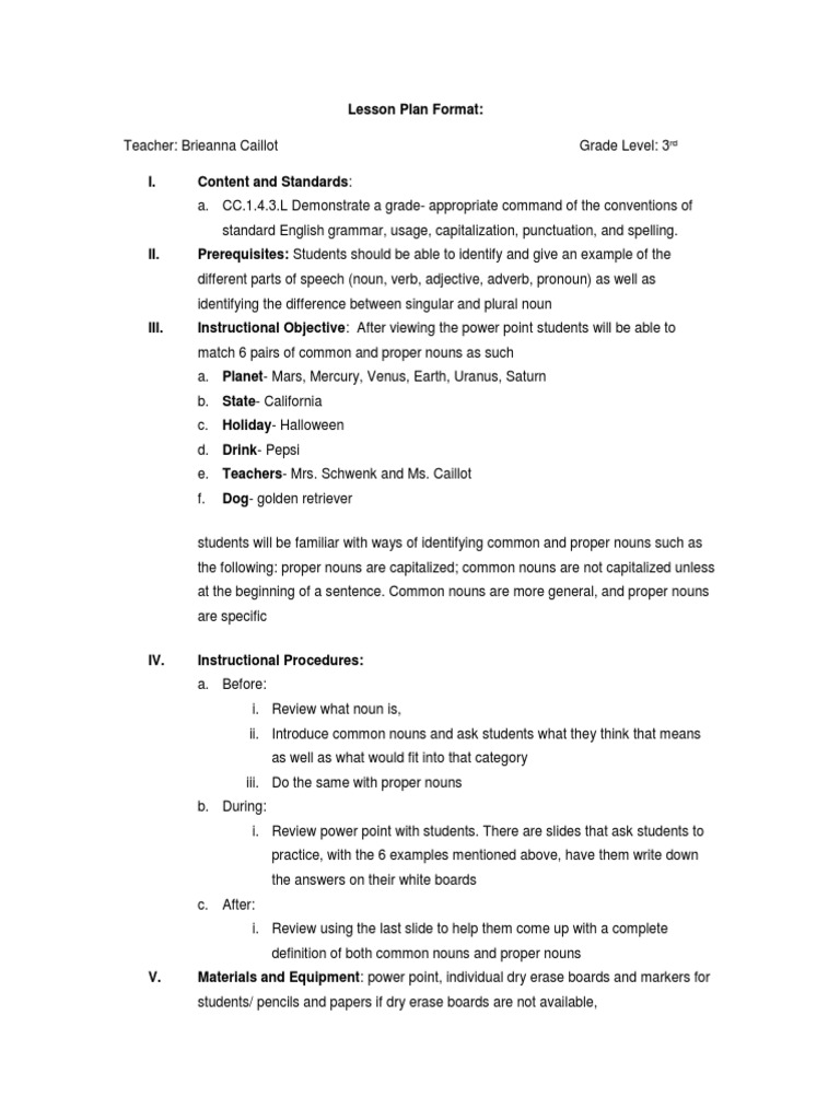 Common and Proper Nouns Lesson Plan | PDF | English Grammar | Noun