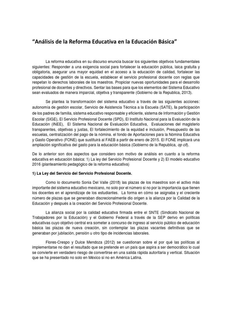 Analisis de La Reforma Educativa en Educación Básica | PDF | Maestros ...