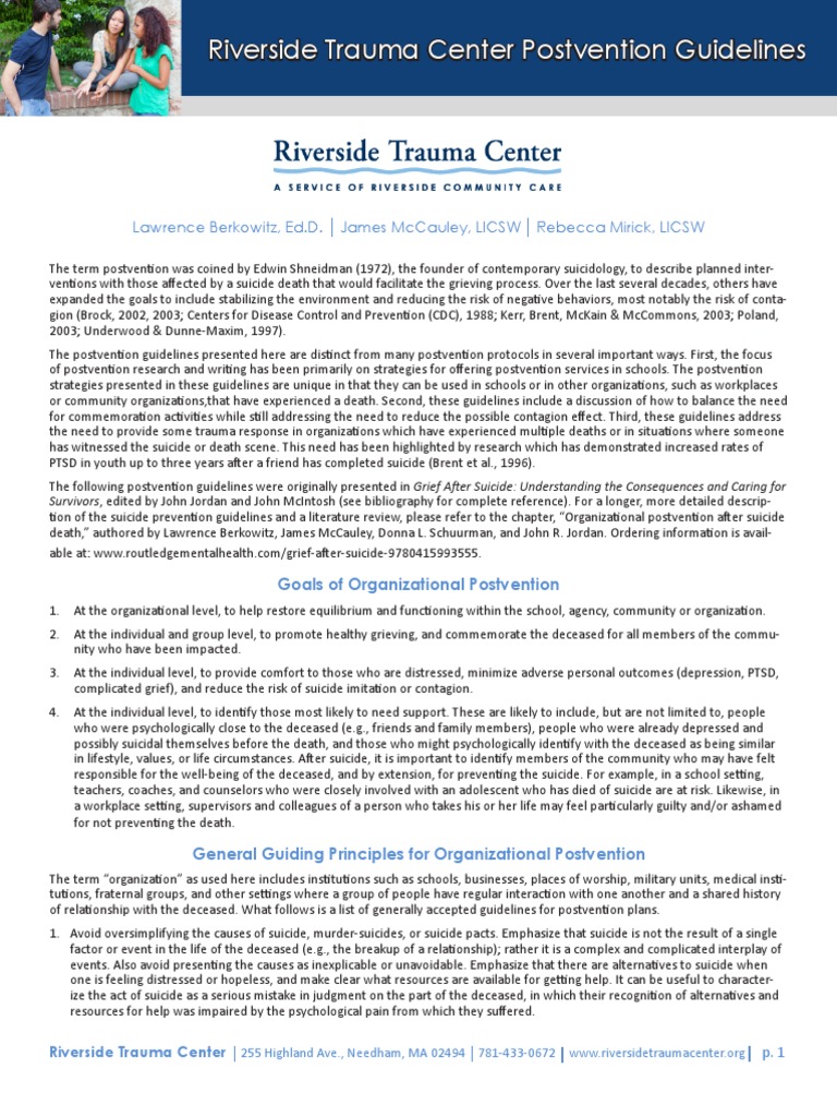 Postvention Guidelines | PDF | Grief | Suicide