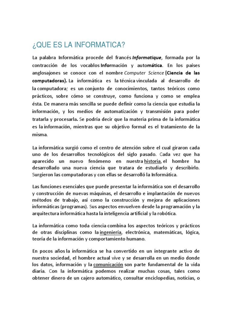 Definición y usos de la informática | PDF | Ciencias de la Computación ...