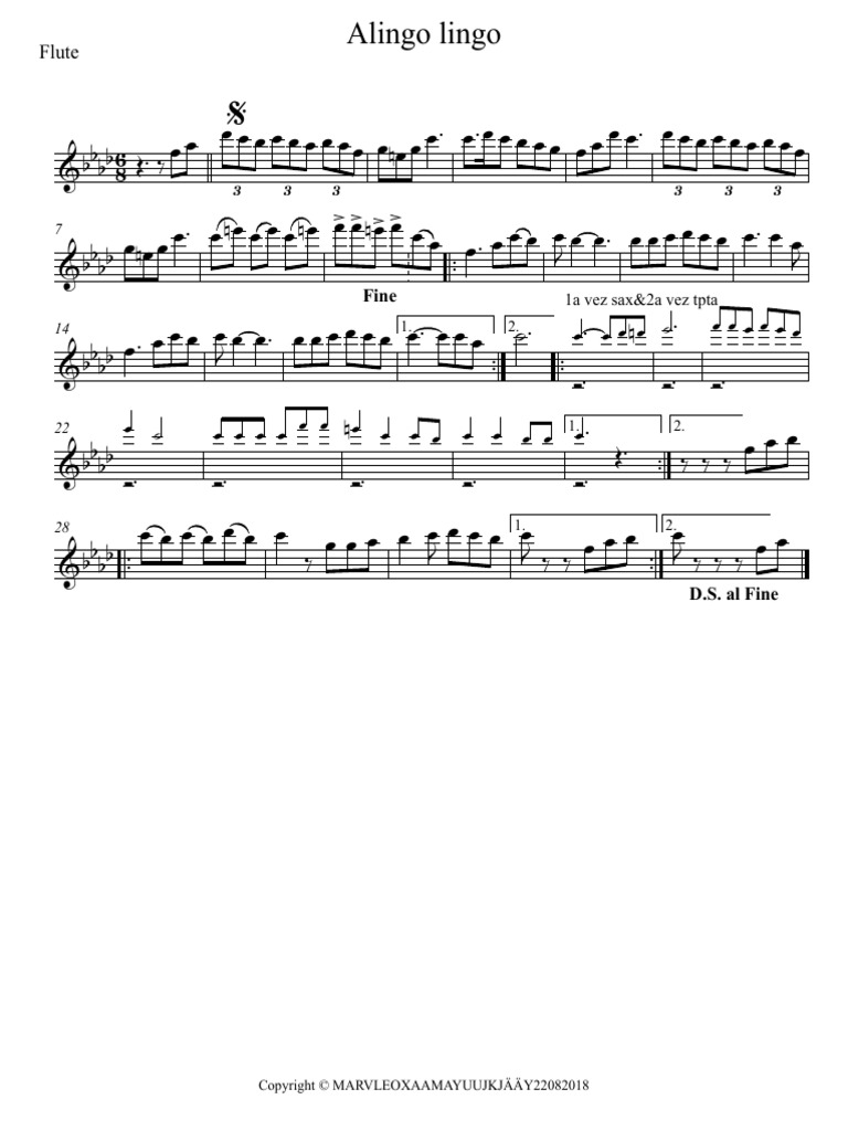 Alingo Lingo Partes PDF Saxophone Popular Music