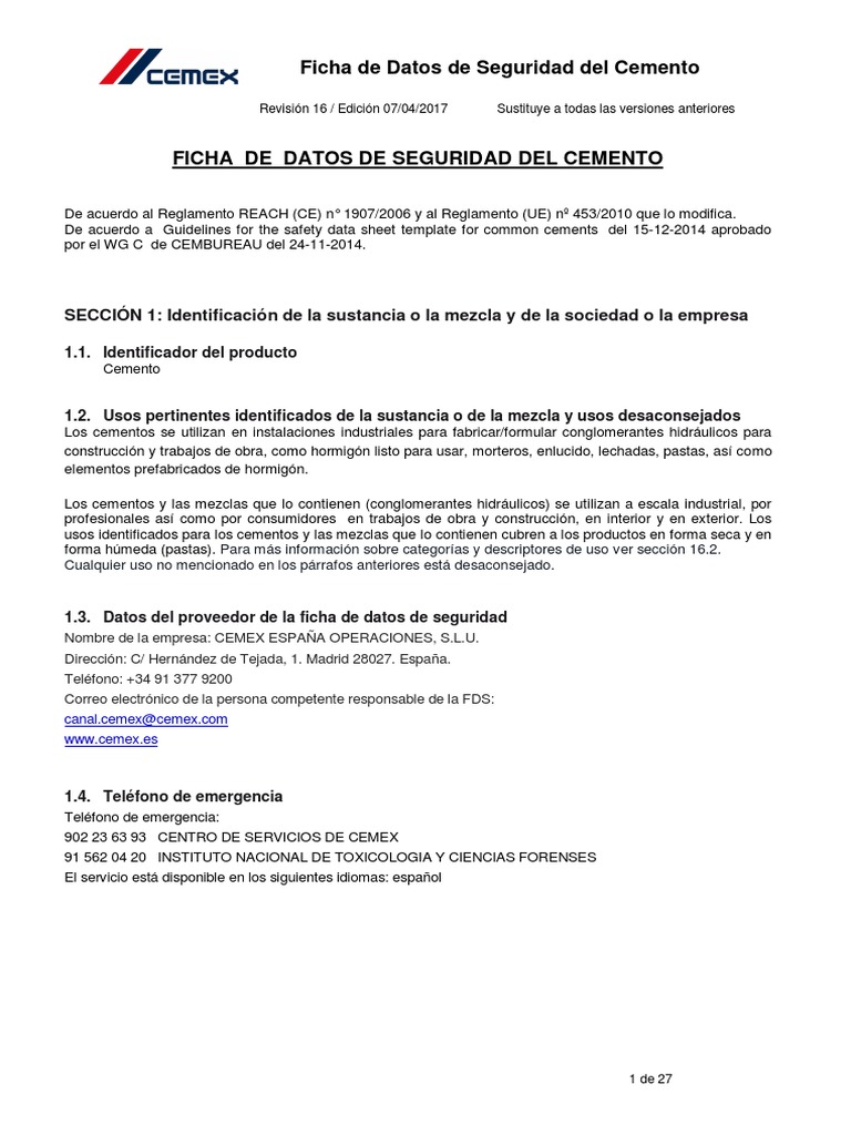 Ficha Tecnica Cemento Cemex Pdf Cemento Aluminio