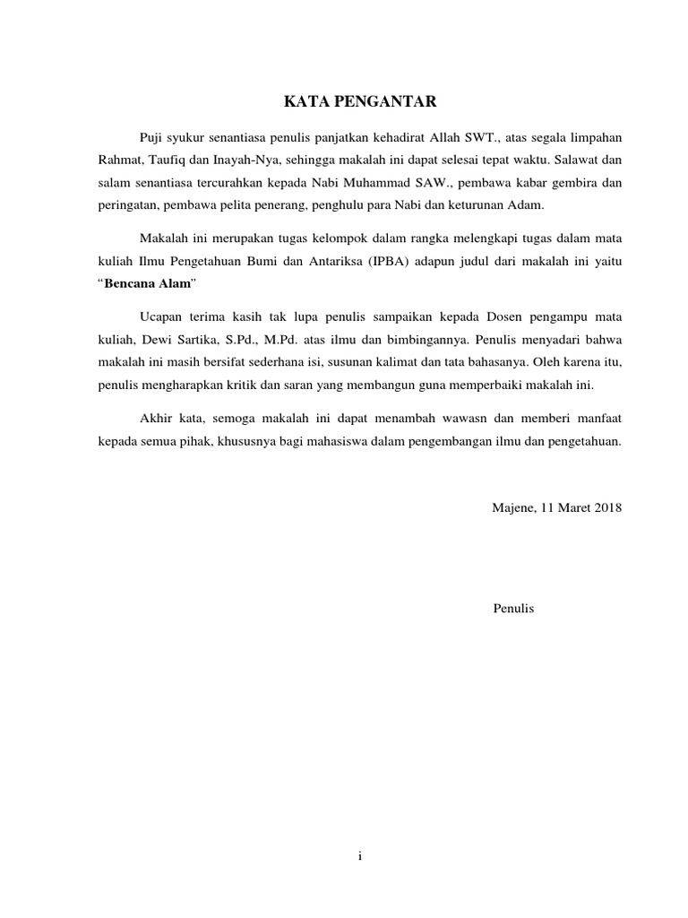 Kata Pengantar Bencana Alam Benar Docx