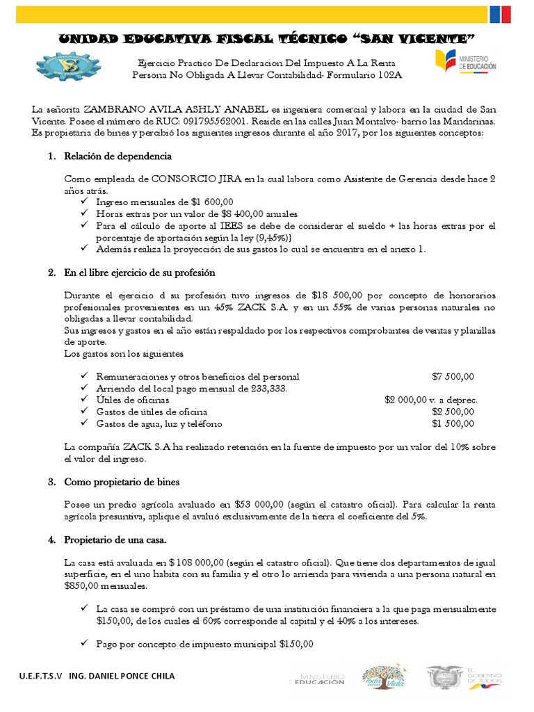 Ejercicio de Calculo de Impuesto A La Renta | PDF | Impuesto sobre la ...