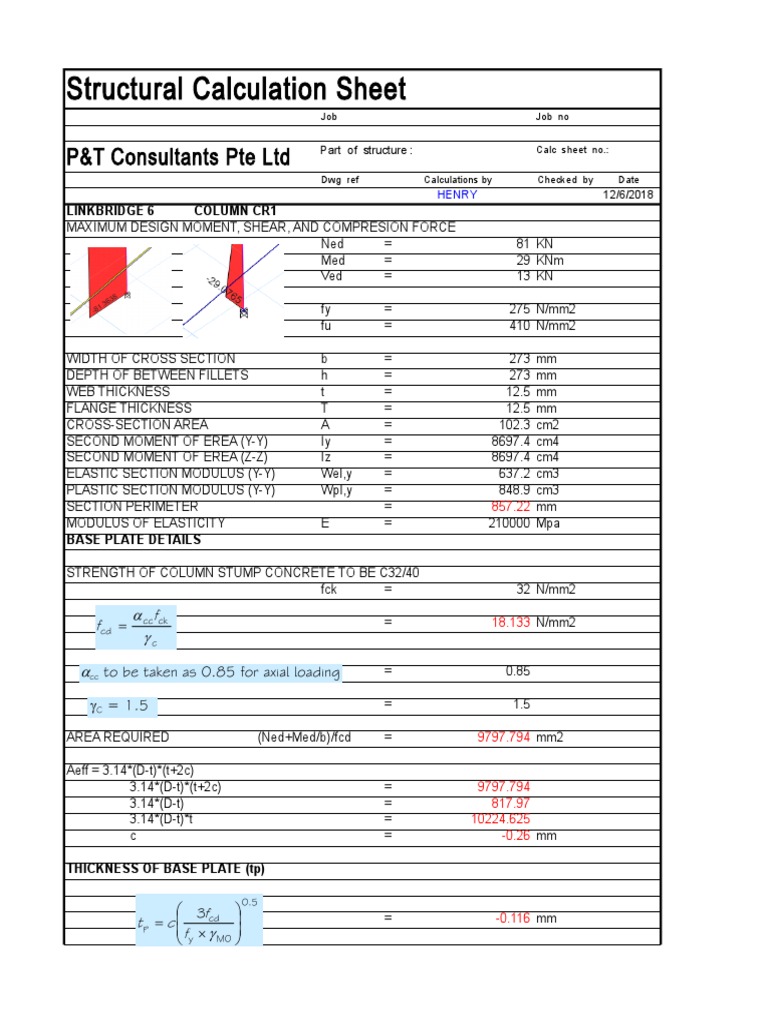 Steel Column Base Plate Design Calculations | PDF | Screw | Beam ...