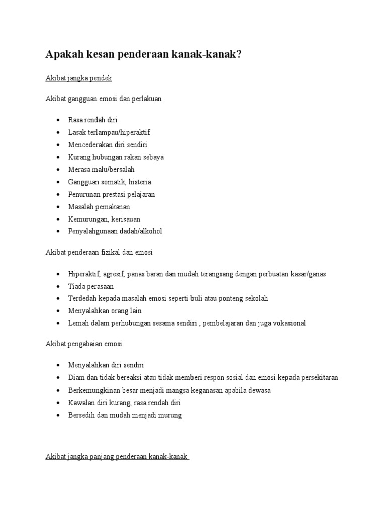 Apakah Kesan Penderaan Kanak Pdf