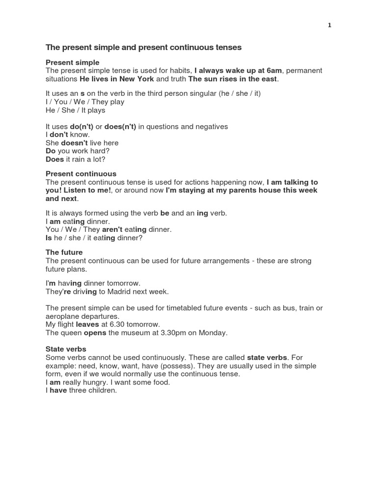 The Present Simple and Present Continuous Tenses | PDF | Perfect ...