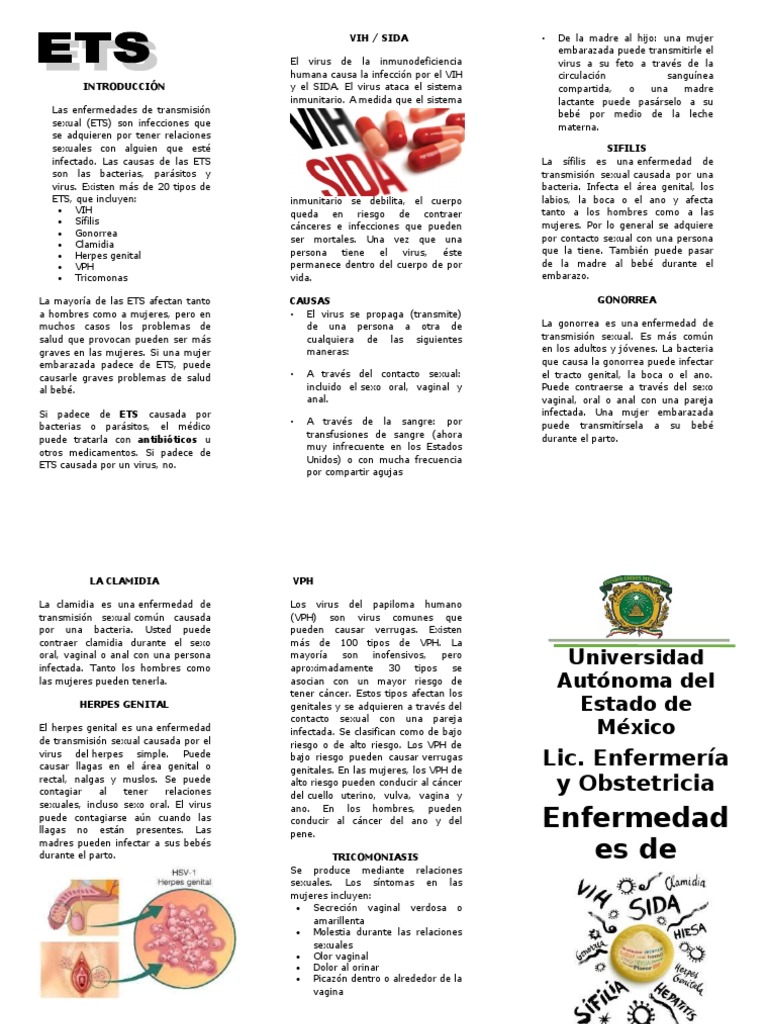 Triptico Enfermedades de Transmision Sexual Infección transmitida