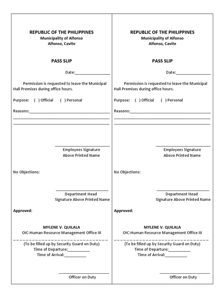 Municipal Pass Slip Form PDF Government Justice