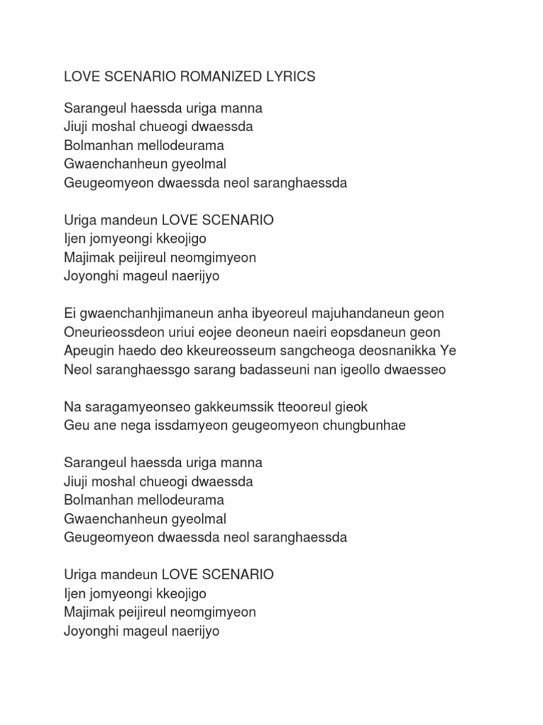 Love Scenario Romanized Lyrics Pdf